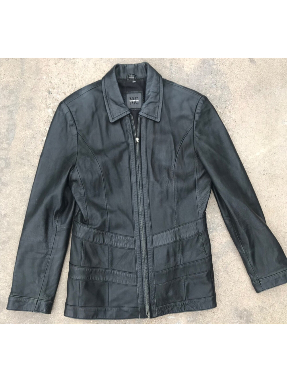 90's NYC Whet Blu Leather Black Zip Up Jacket Womens S Vintage Fashion Y2K